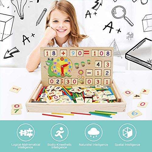 Felly Juegos Matematicos para Niños, Montessori Juguetes Educativos con Relojes de Aprendizaje, Números, Contadores, Juguetes de Madera para Todos los Niños y Niñas 3 4 5 6 Años
