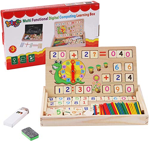 Felly Juegos Matematicos para Niños, Montessori Juguetes Educativos con Relojes de Aprendizaje, Números, Contadores, Juguetes de Madera para Todos los Niños y Niñas 3 4 5 6 Años