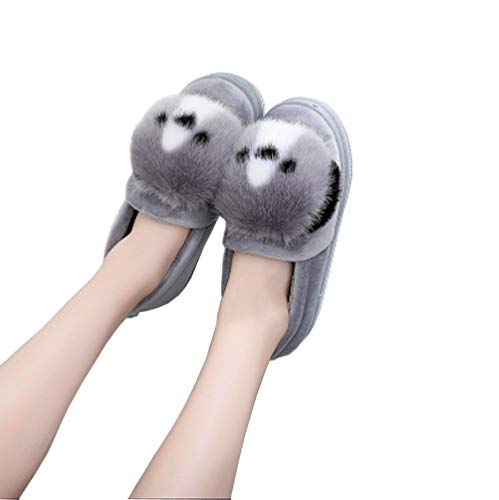 Felpa Zapatillas Peluche De Mujeres - Lindo Perrito Pantuflas - Regalo Zapatos por Casa - Adultos Y Niños Terciopelo, Gray, 38