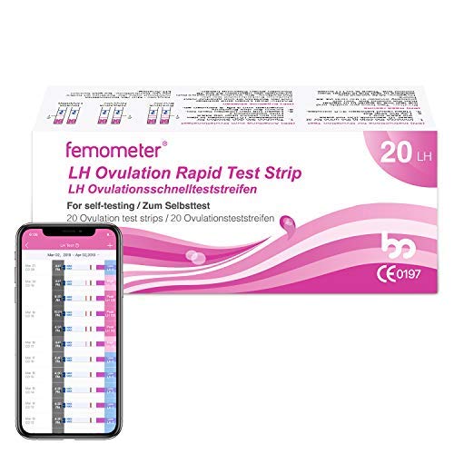 Femometer 20 test de ovulación 20 mIU/ml, Resultados Precisos con la App (iOS & Android) Reconocimiento Automático de los Resultados de las Pruebas