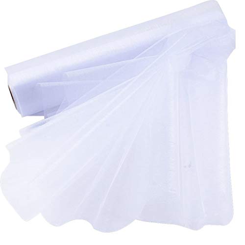 Femongy Rollo Organza, Tela de Tul, 2 Rollos Rollo Tul para Velos y Trajes de Novia, Caminos de Mesa, Lazos Sillas, Envolver Regalos, Manualidades y Decoración Cumpleaños 26M X 29CM (Blanco, Rosa)