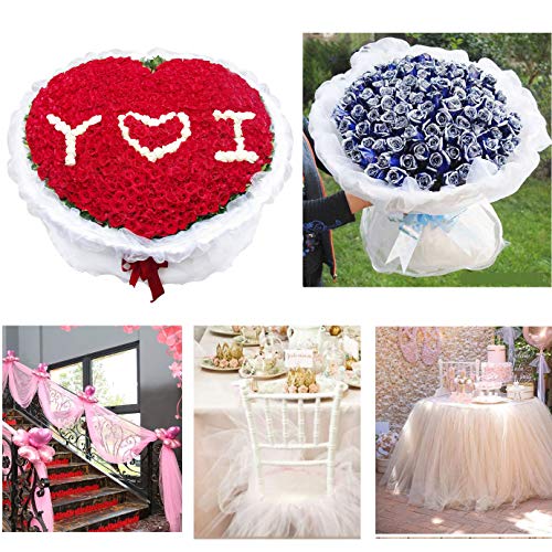Femongy Rollo Organza, Tela de Tul, 2 Rollos Rollo Tul para Velos y Trajes de Novia, Caminos de Mesa, Lazos Sillas, Envolver Regalos, Manualidades y Decoración Cumpleaños 26M X 29CM (Blanco, Rosa)