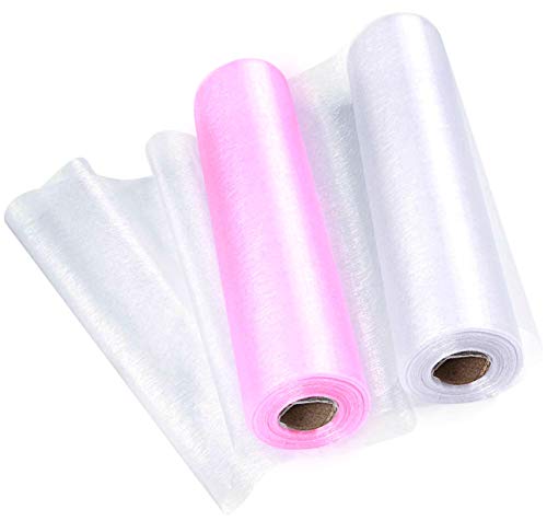 Femongy Rollo Organza, Tela de Tul, 2 Rollos Rollo Tul para Velos y Trajes de Novia, Caminos de Mesa, Lazos Sillas, Envolver Regalos, Manualidades y Decoración Cumpleaños 26M X 29CM (Blanco, Rosa)