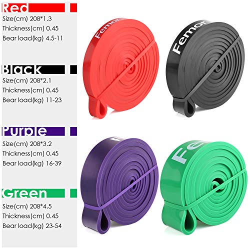 Femor 4pcs Bandas Elásticas de Fitness, con 4 Niveles de Resistencia, de Látex Natural, para Entrenamiento de Fuerza, Culturismo, Yoga, Pilates etc