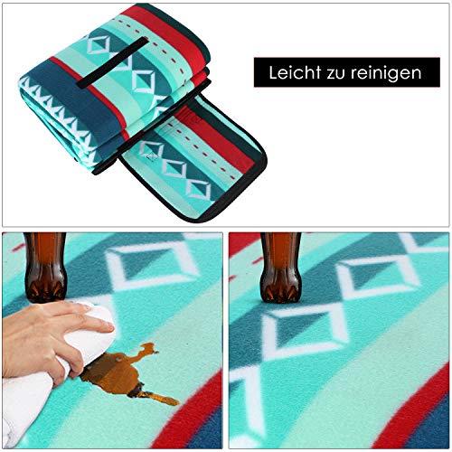 Femor Manta de Picnic Impermeable, Alfombras de Playa 200 x 300cm con Base de Aluminio Duradera, Alfombra Plegable Portátil con Manija para Picnic, Playa, Senderismo, Camping, Viajes (Rayas Verdes)
