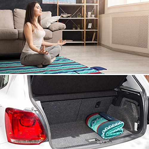 Femor Manta de Picnic Impermeable, Alfombras de Playa 200 x 300cm con Base de Aluminio Duradera, Alfombra Plegable Portátil con Manija para Picnic, Playa, Senderismo, Camping, Viajes (Rayas Verdes)