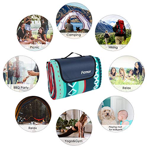 Femor Manta de Picnic Impermeable, Alfombras de Playa 200 x 300cm con Base de Aluminio Duradera, Alfombra Plegable Portátil con Manija para Picnic, Playa, Senderismo, Camping, Viajes (Rayas Verdes)