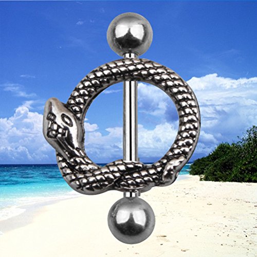 FENICAL Anillo de barra de pezón de acero inoxidable de Sierpiente para lengua nariz labio ceja pezón uñas anillos de ombligo joyería piercing (Plata)