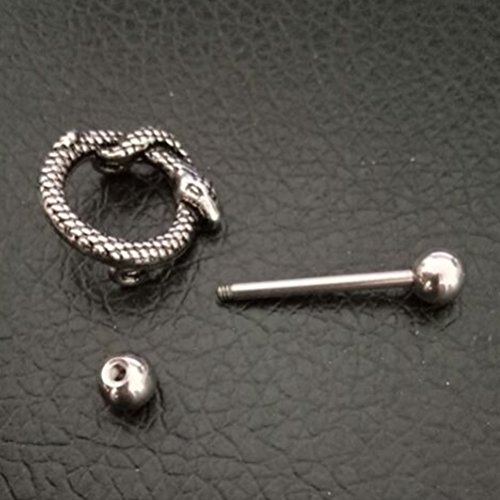 FENICAL Anillo de barra de pezón de acero inoxidable de Sierpiente para lengua nariz labio ceja pezón uñas anillos de ombligo joyería piercing (Plata)
