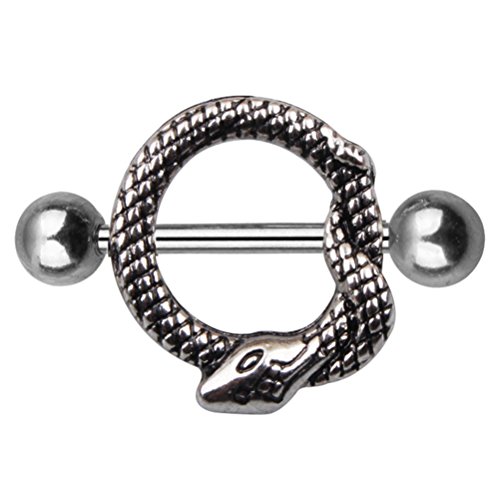 FENICAL Anillo de barra de pezón de acero inoxidable de Sierpiente para lengua nariz labio ceja pezón uñas anillos de ombligo joyería piercing (Plata)