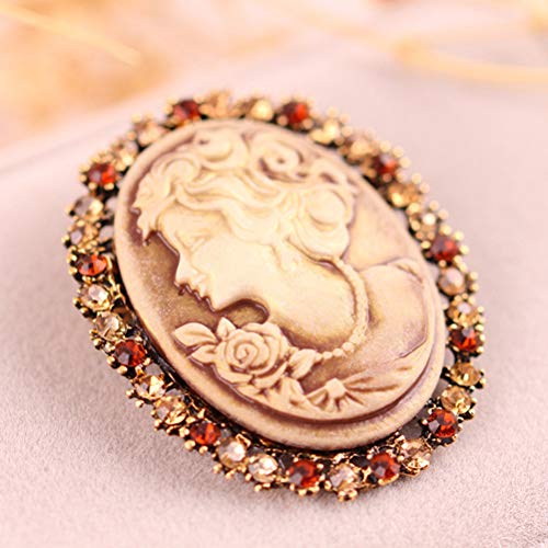 FENICAL Broche de Camafeo Vintage de Cabeza de Reina con Diamantes de Imitación Decoraciones de Ropas Regalo Ideal para Mujeres Niñas para Navidad Fiestas (Dorado)