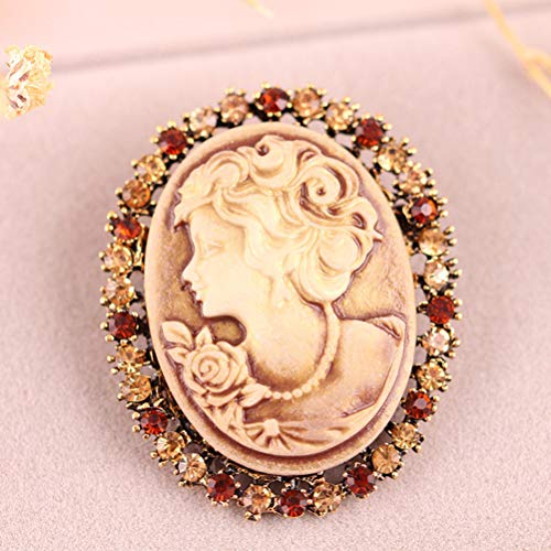 FENICAL Broche de Camafeo Vintage de Cabeza de Reina con Diamantes de Imitación Decoraciones de Ropas Regalo Ideal para Mujeres Niñas para Navidad Fiestas (Dorado)