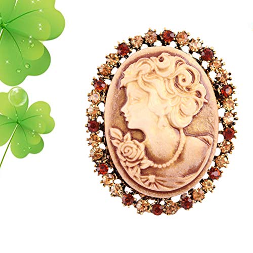 FENICAL Broche de Camafeo Vintage de Cabeza de Reina con Diamantes de Imitación Decoraciones de Ropas Regalo Ideal para Mujeres Niñas para Navidad Fiestas (Dorado)