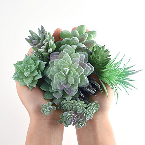 FEPITO 15 piezas artificiales plantas suculentas verde sin manchas Faux Flower Succulents Mini Echeveria selecciones a granel tallos para el hogar decoración interior de hadas del jardín