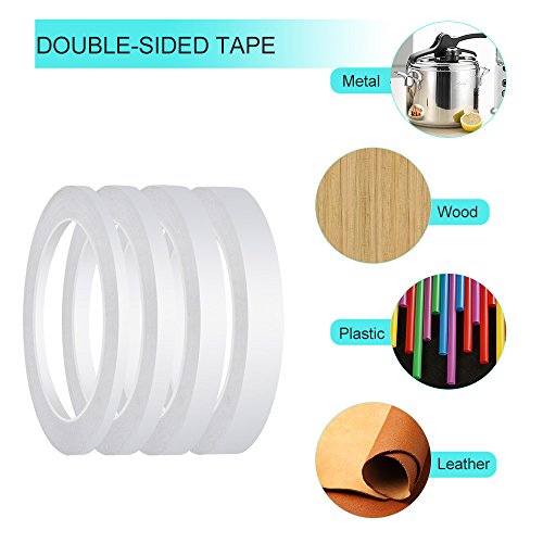 FEPITO 4 Rollos Cinta de doble cara Cinta de costura adhesiva fuerte para Craft Class Office, 25 metros cada rollo (Ancho: 6 mm / 9 mm / 12 mm / 15 mm)