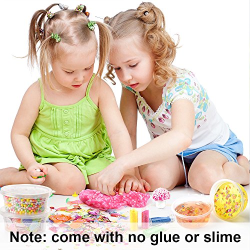 FEPITO 49 pcs slime Kit Incluyendo Bolas Pecera, Bolas Espuma, Bolas Slime, Ojos Temblorosos, Cáscara, Rebanadas, Confeti, Bolas Espuma Lodo, Herramientas Lodo, Hoja Imitación Oro, Contenedores