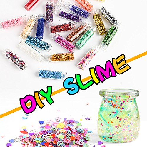 FEPITO 76 PCS slime kit, incluyendo bolas de espuma , bolas de pecera, ojos temblorosos, cáscara, rebanadas, hoja de oro de imitación, confeti, modelos animales (viene con no pegamento)