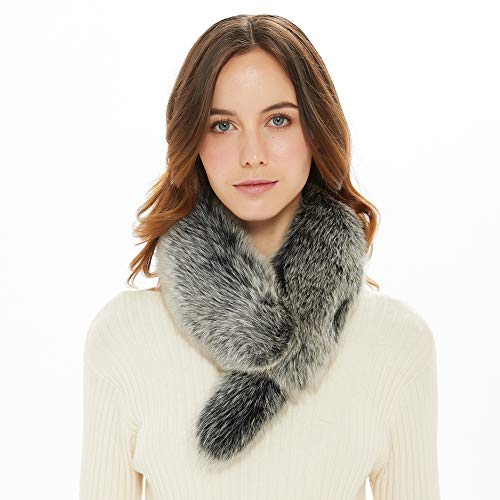 Ferand - Bufanda de piel de zorro para mujer Color negro. Talla única
