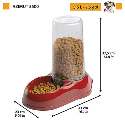 Ferplast Dispensador de Comida, croquetas o Agua para Perros Grandes AZIMUT 5500 5,5 L, Comedero Comida Seca o Agua, Plástico, Depósito Transparente, Base Antideslizante, 23 x 41 x h 37,5 cm Blanco