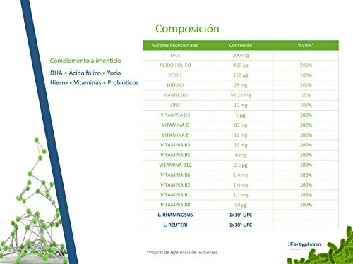 FERTYBIOTIC Embarazo | Complemento Vitamínico Para Embarazo y Lactancia Con Ácido Fólico, Vitaminas, Hierro, Yodo, Magnesio, Zinc, DHA | 30 Cápsulas