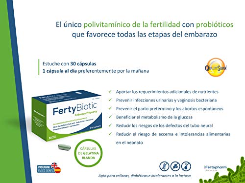 FERTYBIOTIC Embarazo | Complemento Vitamínico Para Embarazo y Lactancia Con Ácido Fólico, Vitaminas, Hierro, Yodo, Magnesio, Zinc, DHA | 30 Cápsulas