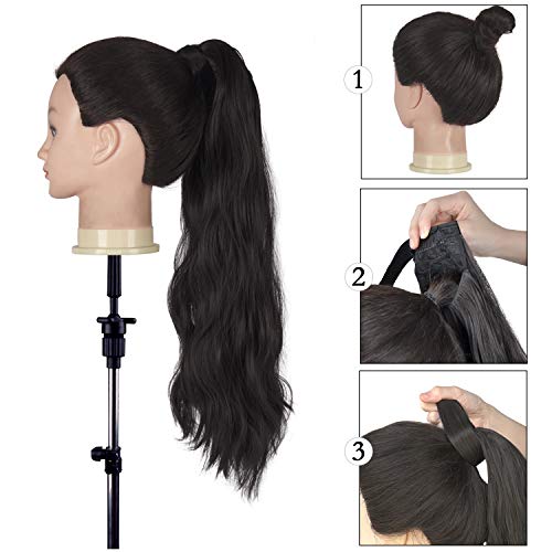 FESHFEN Coleta Postiza Rizada Pelo Natural, 60 cm Largo Ondulado Wavy Ponytail Extension Cola de Caballo Extensiones Clip Postizos de Pelo Rizado para Mujeres Chica