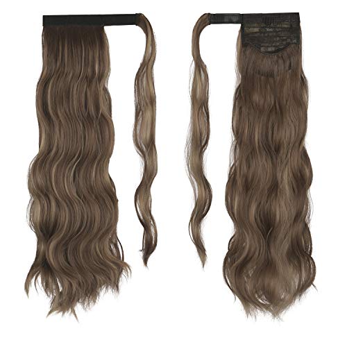 FESHFEN Coleta Postiza Rizada Pelo Natural, 60 cm Largo Ondulado Wavy Ponytail Extension Cola de Caballo Extensiones Clip Postizos de Pelo Rizado para Mujeres Chica