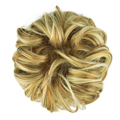 FESHFEN Moño Postizo Rizado, Coletero Postizo Sintético Moño Postizos de Pelo Natural Rizado Ondulado Postizo recogidos Coletero para Mujeres Coleta Extensiones de Cabello