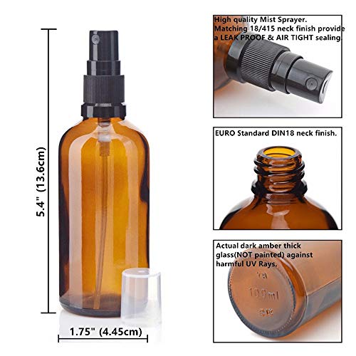 Fesjoy 6Pcs 100ML Botellas de aerosol de niebla de vidrio ámbar vacías Contenedores de vidrio recargables