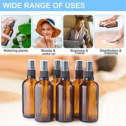 Fesjoy 6Pcs 100ML Botellas de aerosol de niebla de vidrio ámbar vacías Contenedores de vidrio recargables