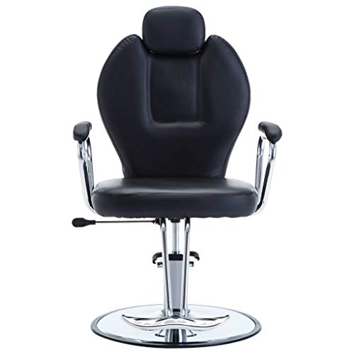 Festnight Silla de Peluquería Sillón Peluquería con un Pedal Reposapiés, Cuero Sintético Negra 66 x 90 x (100-110) cm