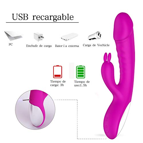 FIDECH Masajeador Portátil, 10 Modos de Frecuencia, Silicona Suave, Impermeable, Carga USB