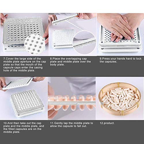 Filfeel Máquina manual de llenado de cápsulas, placas de cápsulas vacías con esparcidor de polvo, cápsulas, herramienta de llenado(0#)