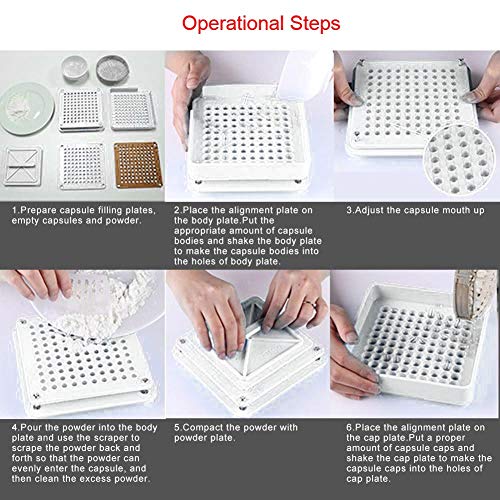 Filfeel Máquina manual de llenado de cápsulas, placas de cápsulas vacías con esparcidor de polvo, cápsulas, herramienta de llenado(0#)