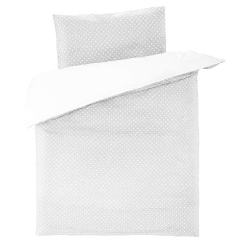 Fillikid - Funda Nórdica 80x80 cm y Funda Almohada 35x40 cm - Ropa de cama para Minicunas y Colecho, 100% algodón, Certificado ÖkoTex- lunares gris y blanco