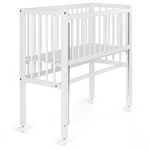 Fillikid - Minicuna de colecho Vario 2 en 1 / Cuna adosada abatible - también para camas con canapé, regulable en altura, con ruedas / 90x40 cm / Madera maciza de haya blanca