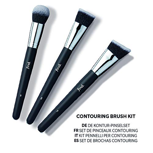 FIND - Kit de brochas de contorno: brocha para base de maquillaje, brocha para polvo bronceador y brocha de contorno (3 brochas) - n.º 08, n.º 09, n.º 14
