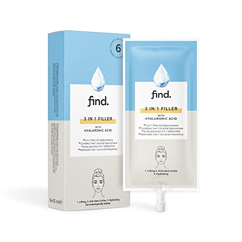 FIND - Rellenador de ácido hialurónico 3 en 1 (reafirmante, antiojeras y con acción drenante), 6 envases de 15 ml
