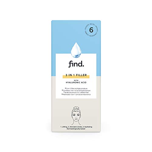 FIND - Rellenador de ácido hialurónico 3 en 1 (reafirmante, antiojeras y con acción drenante), 6 envases de 15 ml