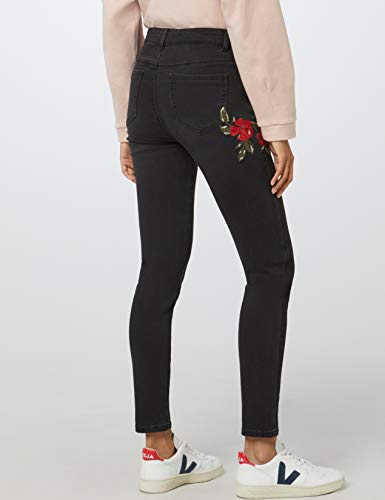 find. Women's Embroidered Slim Jeans, Black, W28/L32