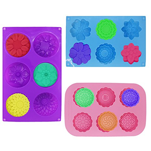 FineGood Molde de Pastel de Silicona con 3 moldes para Pastel, moldes de Flores Hacer Galletas de Chocolate con gelatina, Bandejas de jabón Artesanal de Bricolaje, 6 cavidades, Azul, Rosa