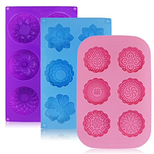 FineGood Molde de Pastel de Silicona con 3 moldes para Pastel, moldes de Flores Hacer Galletas de Chocolate con gelatina, Bandejas de jabón Artesanal de Bricolaje, 6 cavidades, Azul, Rosa