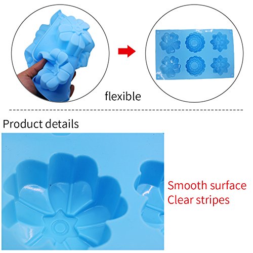 FineGood Molde de Pastel de Silicona con 3 moldes para Pastel, moldes de Flores Hacer Galletas de Chocolate con gelatina, Bandejas de jabón Artesanal de Bricolaje, 6 cavidades, Azul, Rosa