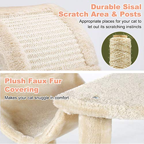 Finether Árbol Rascador para Gatos con Nidos, Juguete de Sisal Natural para Gatos con Plataformas, Color Beige
