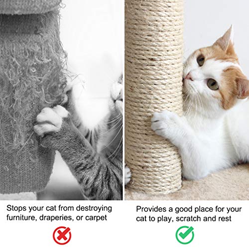 Finether Árbol Rascador para Gatos con Nidos, Juguete de Sisal Natural para Gatos con Plataformas, Color Beige
