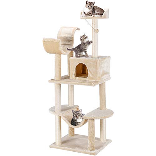 Finether Árbol Rascador para Gatos con Nidos, Juguete de Sisal Natural para Gatos con Plataformas, Color Beige