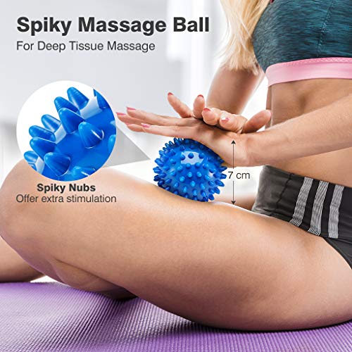 Finether-Rodillo de Espuma para Masaje Muscular Foam Roller Kit de Masajeador Bola de Masaje Rodillo de Palo para Masaje, Azul