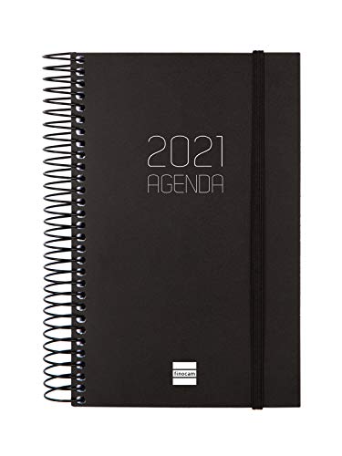 Finocam - Agenda 2021 1 Día página Espiral Opaque Negro Español