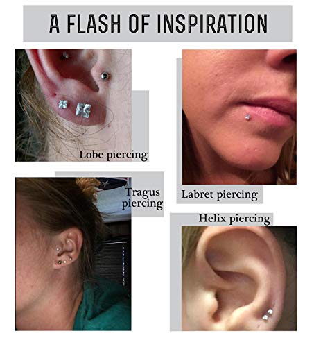 Finrezio 8 Piezas 16G Acero Quirúrgico Piercings de Labios Cuatro Estilo Tono Plateado 6MM Joyas para el Cuerpo Set de Joyería