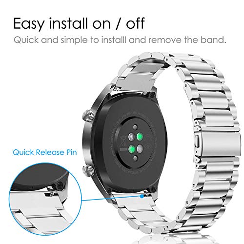 Fintie Correa Compatible con Huawei Watch GT 2/Huawei Watch GT 46mm Sport/Classic/Active/Elite - Pulsera de Repuesto de Acero Inoxidable Banda Ajustable de Metal, Plateado